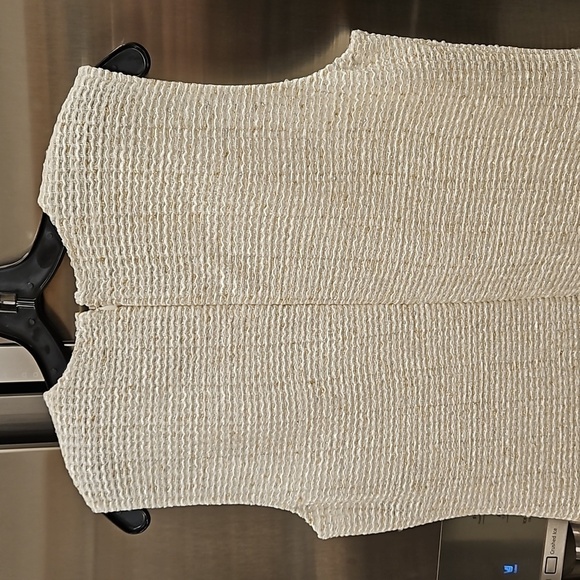 💕ST JOHN💕 Tweed Sheath Dress ~ White with Gold Metallic Threading 12 NWOT - Picture 5 of 12